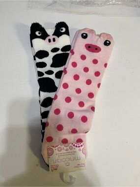 Minicci Kids Pink Polka Dot & Black Cow Face Crew Socks - 2 Pack